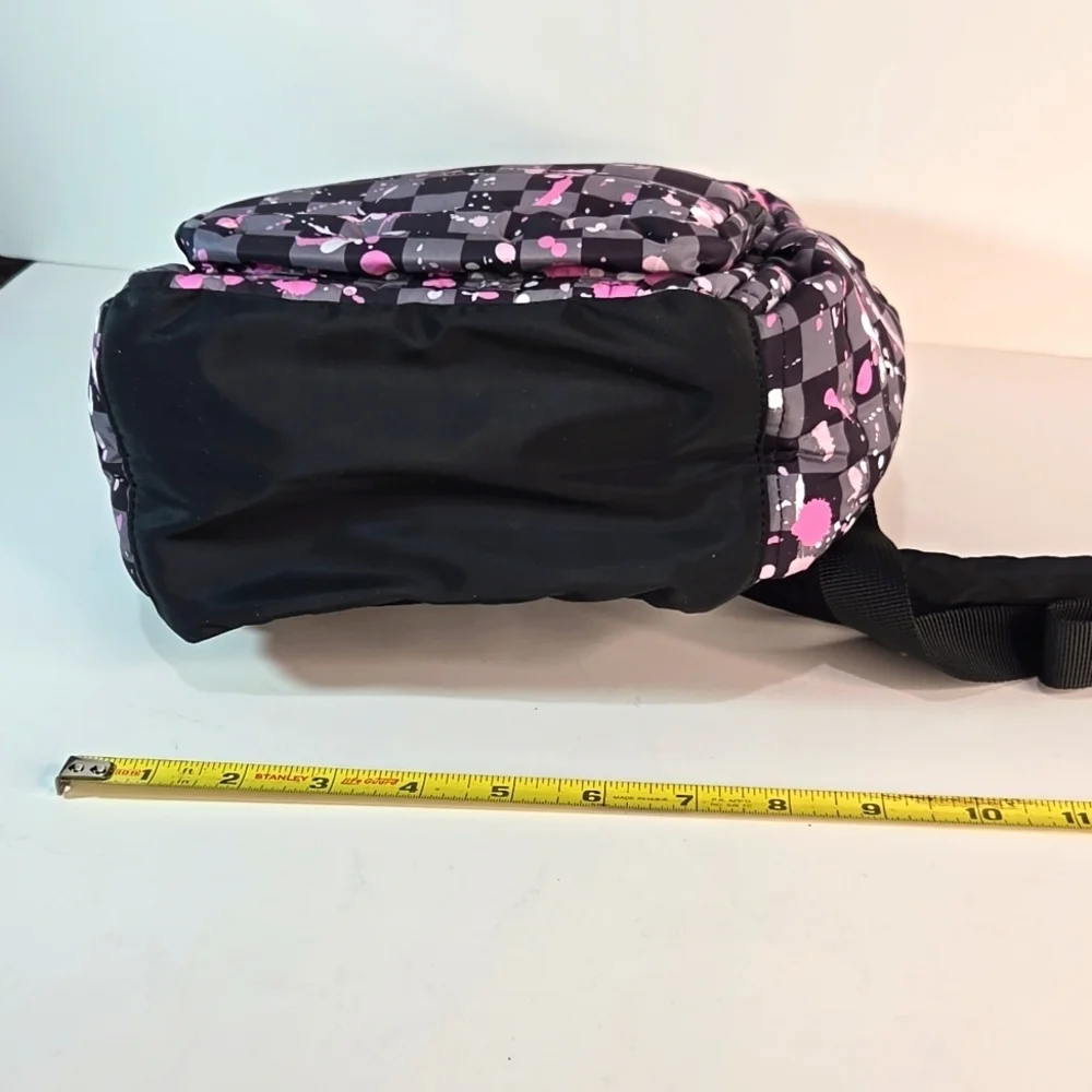NWT Checkered Backpack with Pink and White Splatter Zippered Padded